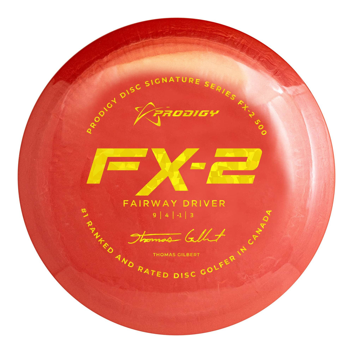 Prodigy 500 FX-2 Fairway Driver with 2022 Signature Series Thomas Gilbert - #1 Ranked and Rated Disc Golfer In Canada Stamp - Speed 9