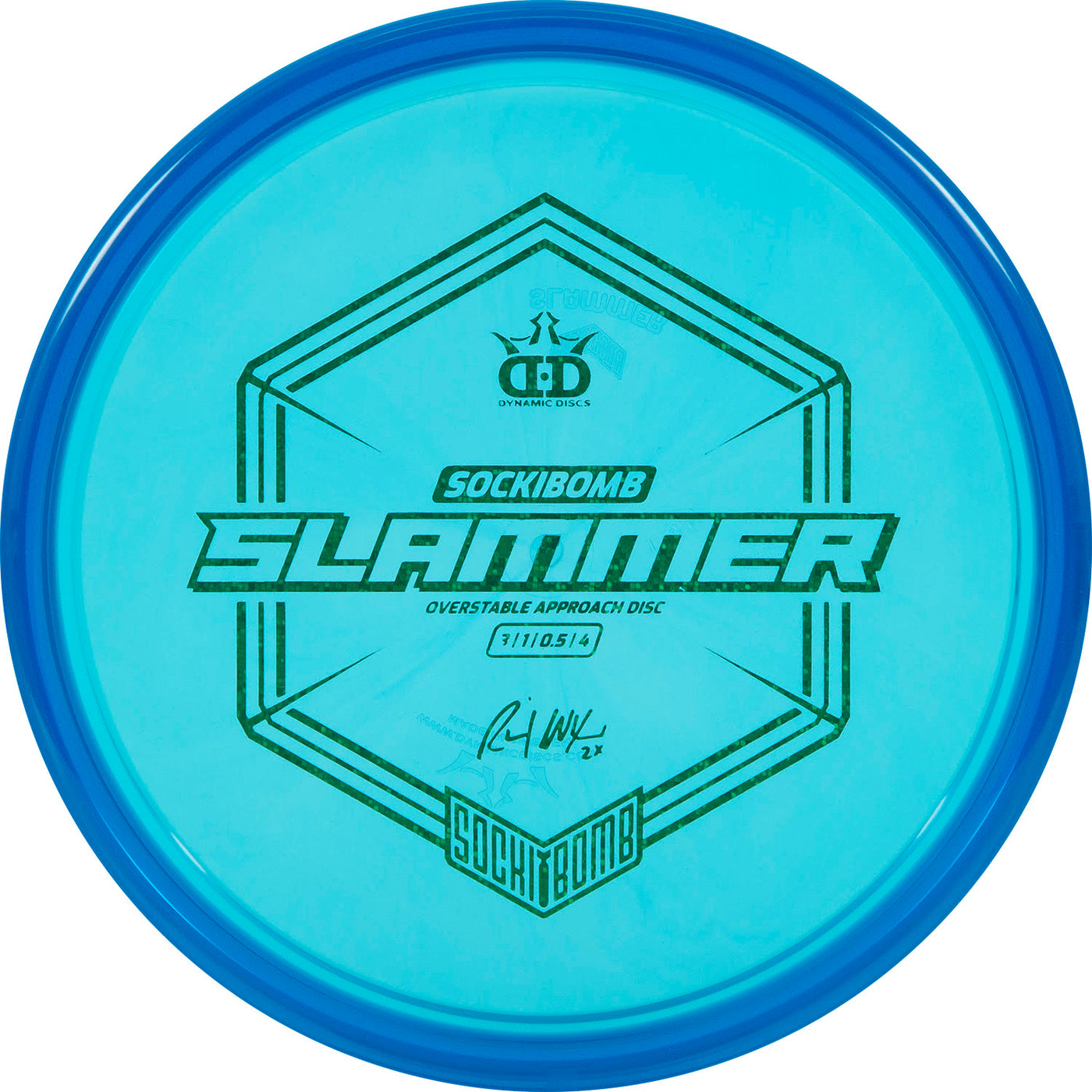 Dynamic Discs Lucid Ice SockiBomb Slammer with Ricky Wysocki - 2X World Champion - SockiBomb Stamp