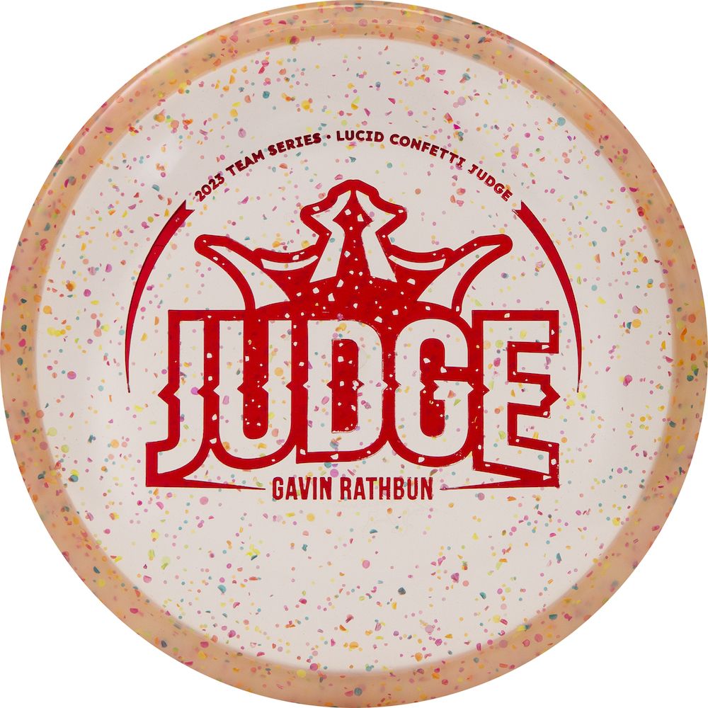 Dynamic Discs Lucid Confetti Judge Putter with Gavin Rathbun Big Judge Team Series 2023 Stamp - Speed 2