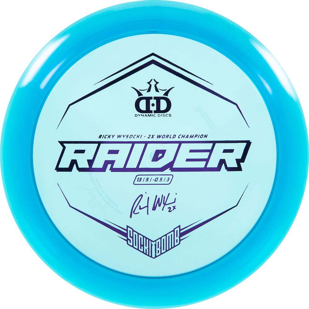 Dynamic Discs Lucid Ice Raider Distance Driver with Ricky Wysocki - 2X World Champion - SockiBomb Stamp - Speed 13