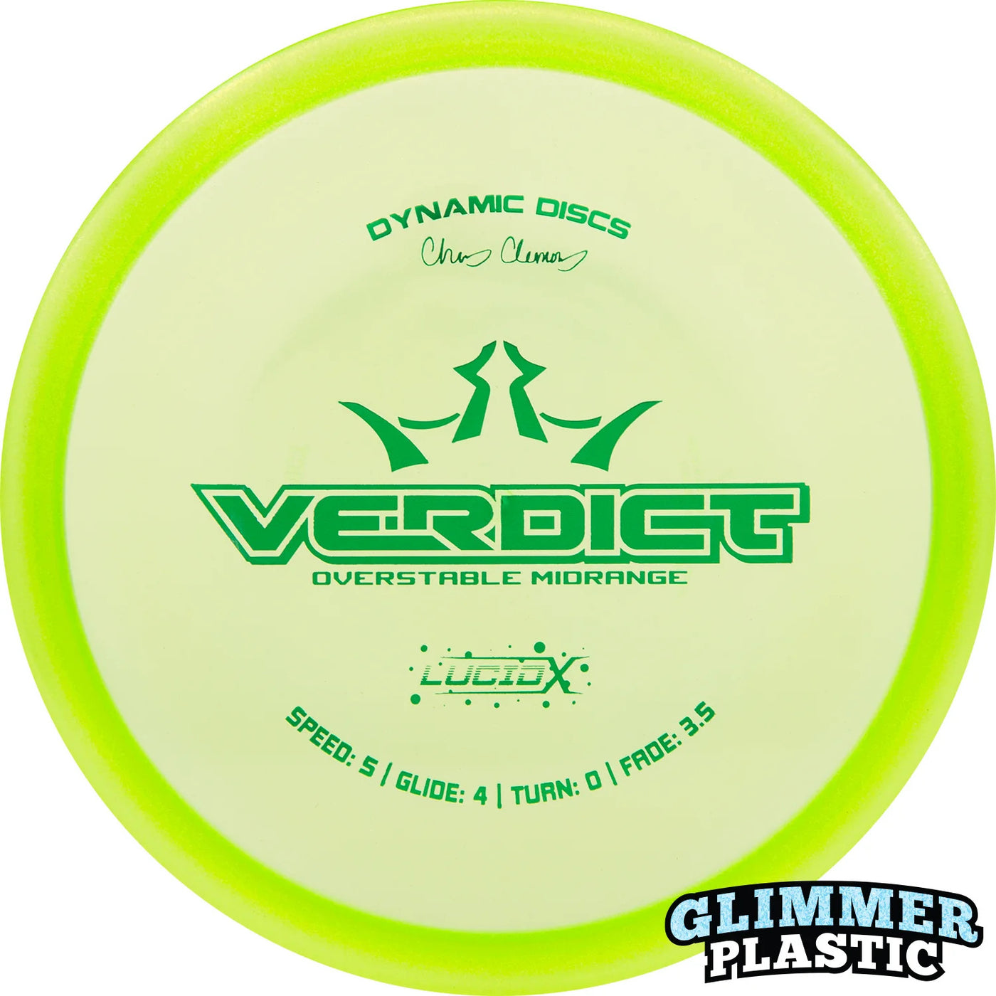 Dynamic Discs Lucid-X Glimmer Verdict Midrange with Chris Clemons Signature Team Series 2023 Stamp - Speed 5