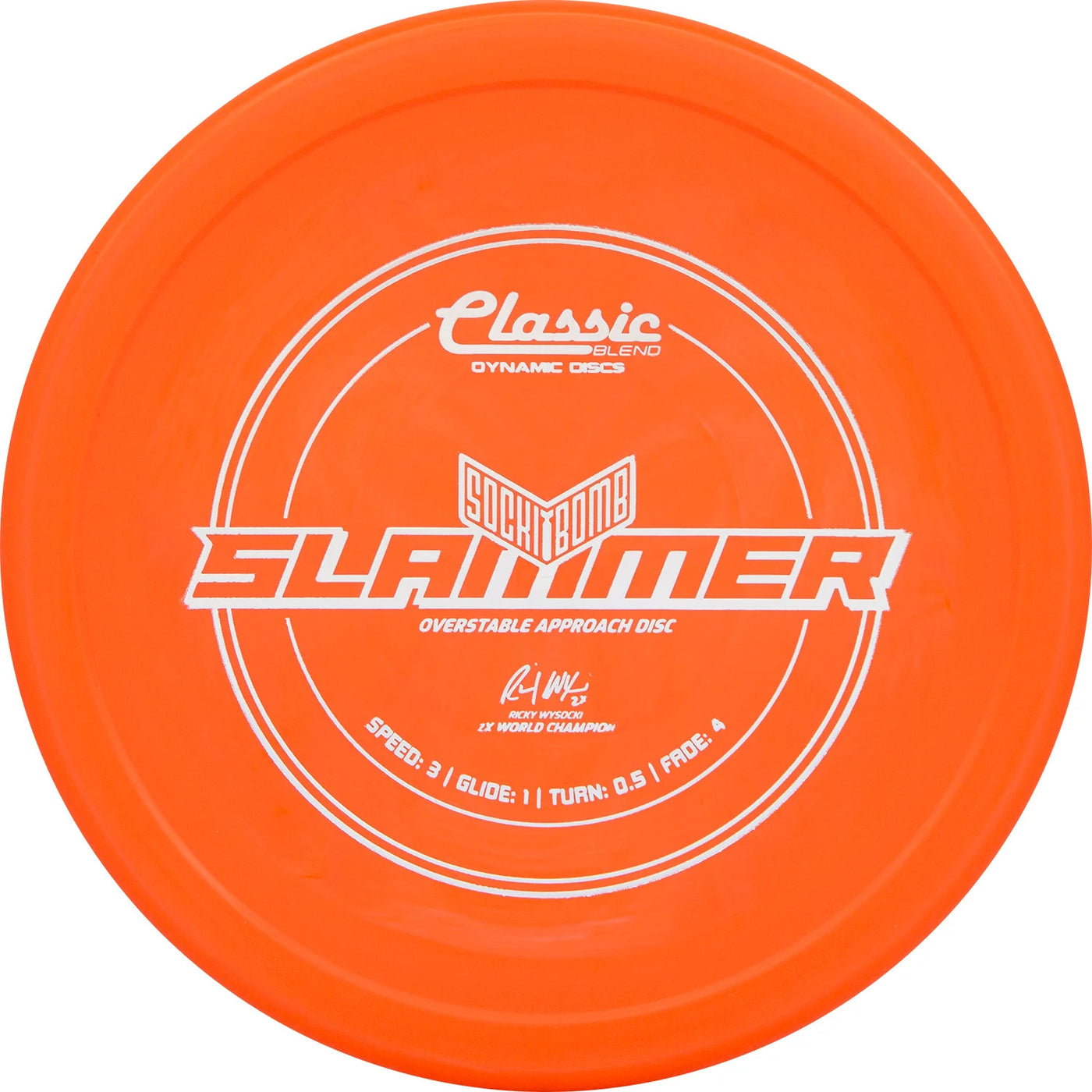 Dynamic Discs Classic Blend SockiBomb Slammer Putter with Sockibomb Ricky Wysocki Signature 2x World Champion Stamp - Speed 3