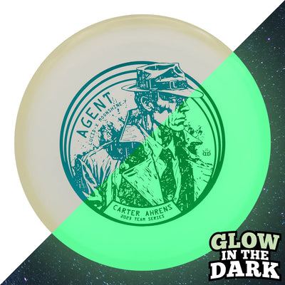Dynamic Discs Lucid-X Moonshine Glow Agent Putter with Carter Ahrens Secret Agent Team Series 2023 Stamp - Speed 2