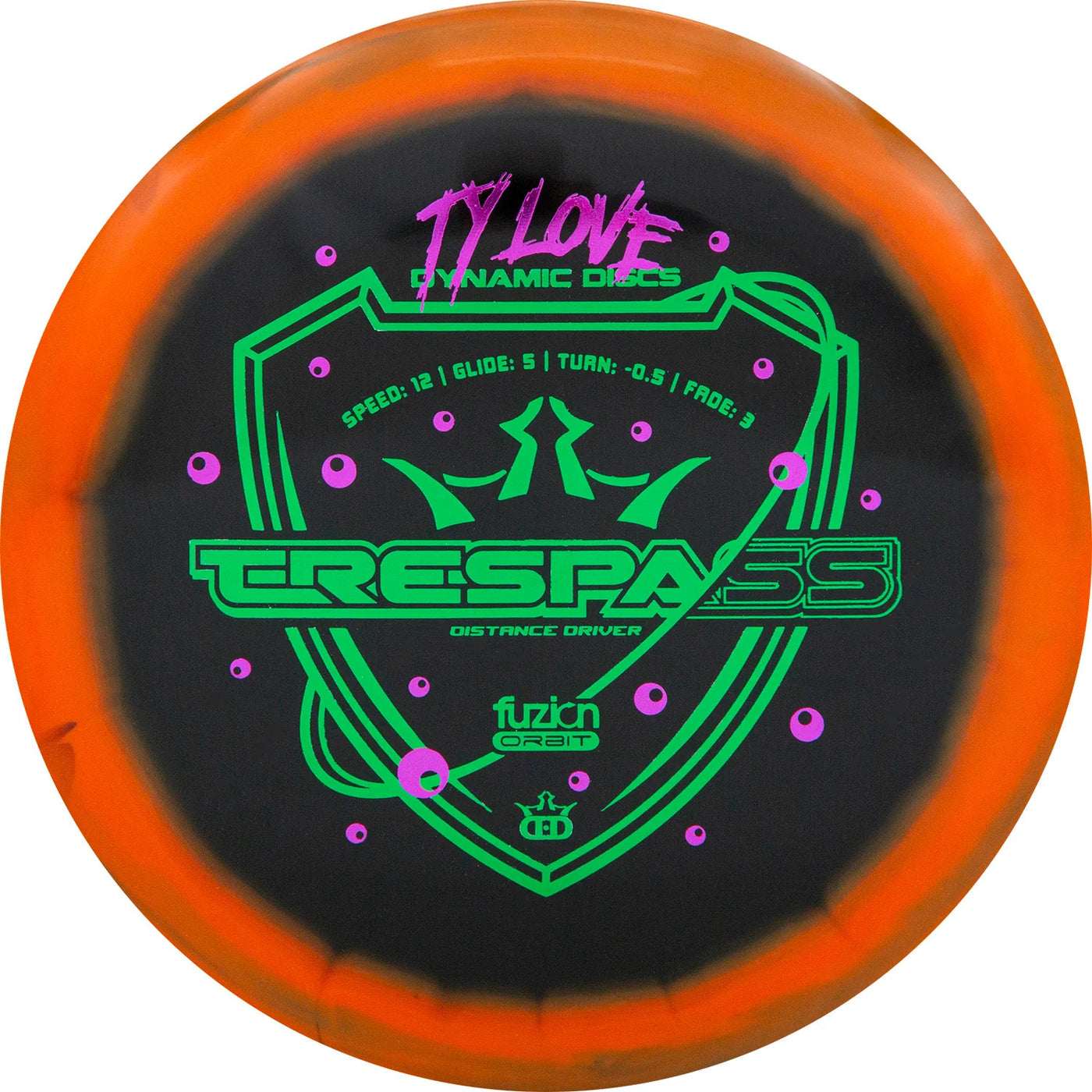 Dynamic Discs Fuzion Orbit Trespass Distance Driver with Ty Love Eyeballs Team Series 2023 Stamp - Speed 12