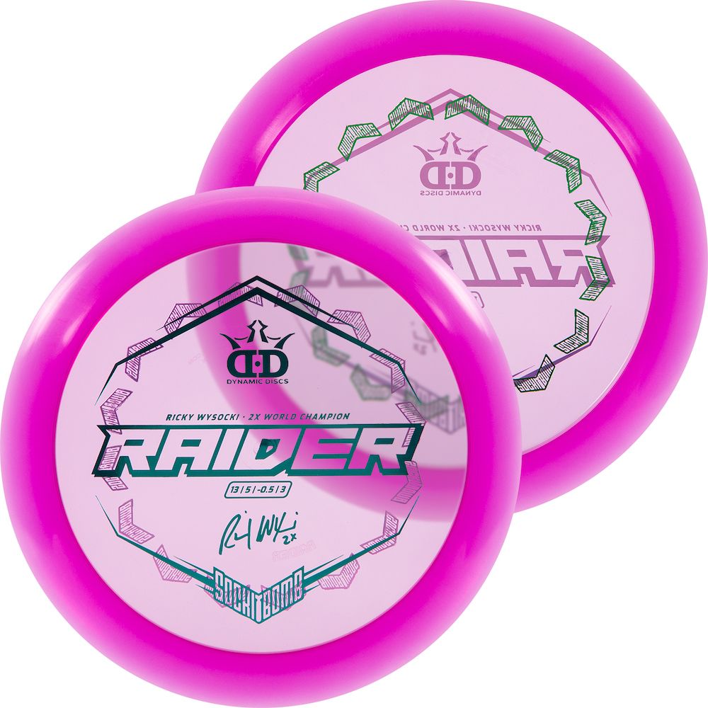 Dynamic Discs Lucid Ice Raider Distance Driver with RickyWysocki - 2X World Champion & Sockibomb Ring Bottom Stamp - Speed 13