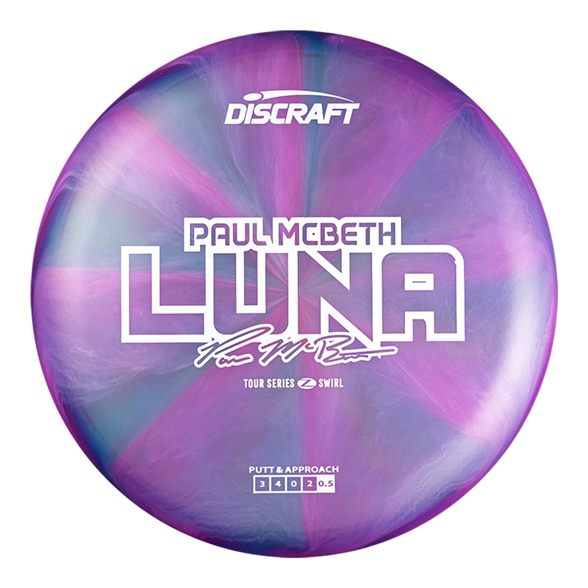 Discraft Elite Z Swirl Luna Putter with Paul McBeth 2025 Tour Series Stamp - Speed 3