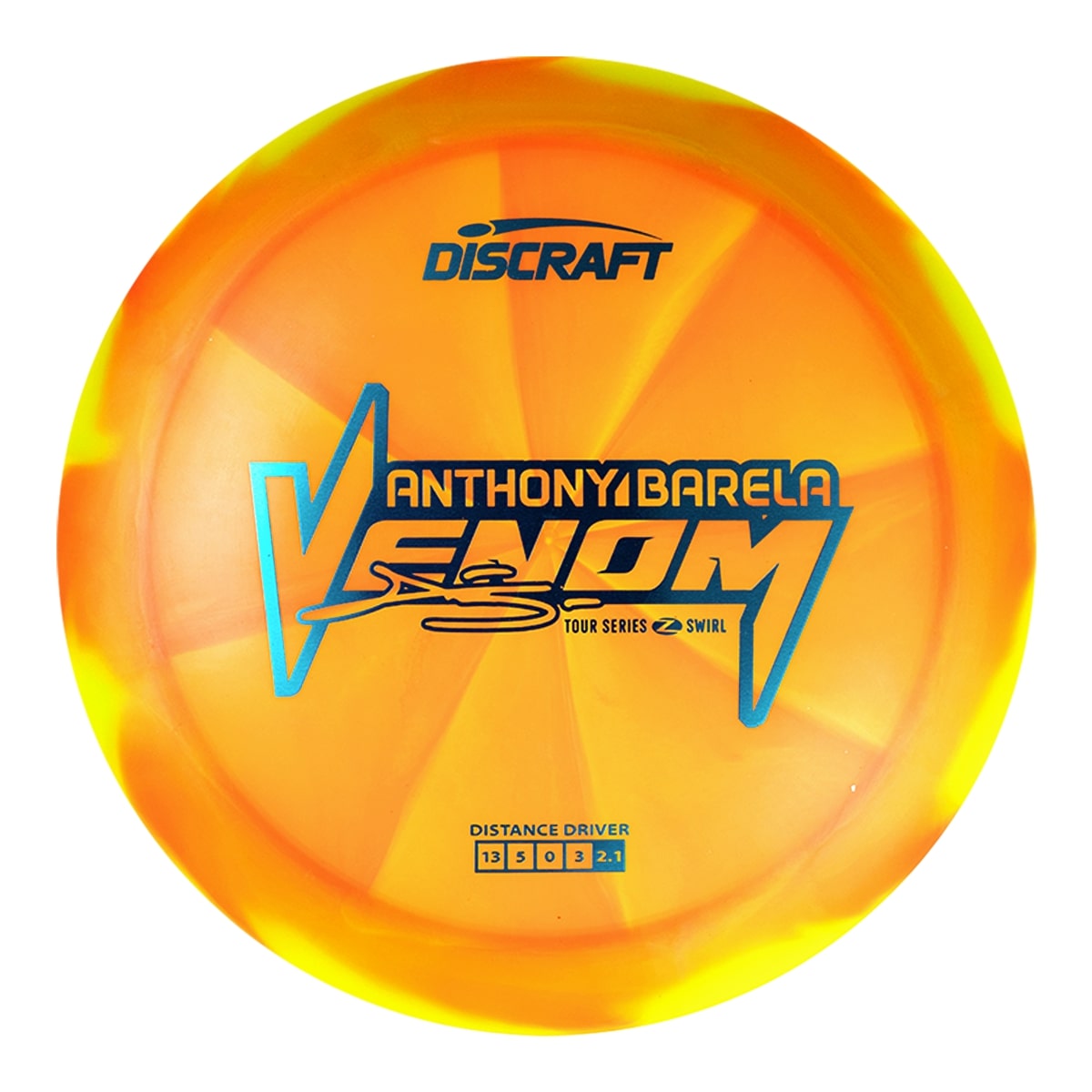 Discraft Elite Z Swirl Venom Distance Driver with Anthony Barela 2025 Tour Series Stamp - Speed 13
