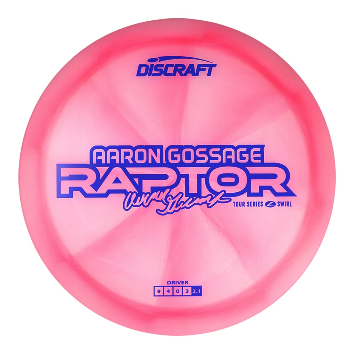 Discraft Elite Z Swirl Raptor Distance Driver with Aaron Gossage 2025 Tour Series Stamp - Speed 9