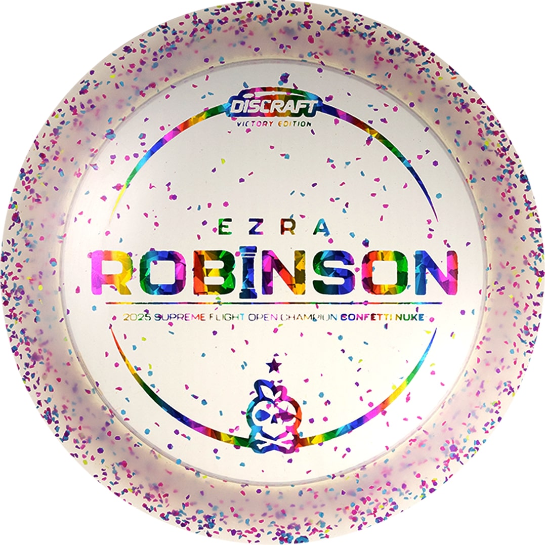 Discraft Elite Z Confetti Nuke Distance Driver with Ezra Robinson - 2025 Supreme Flight Open Champion - Peach Pirate Stamp - Speed 13