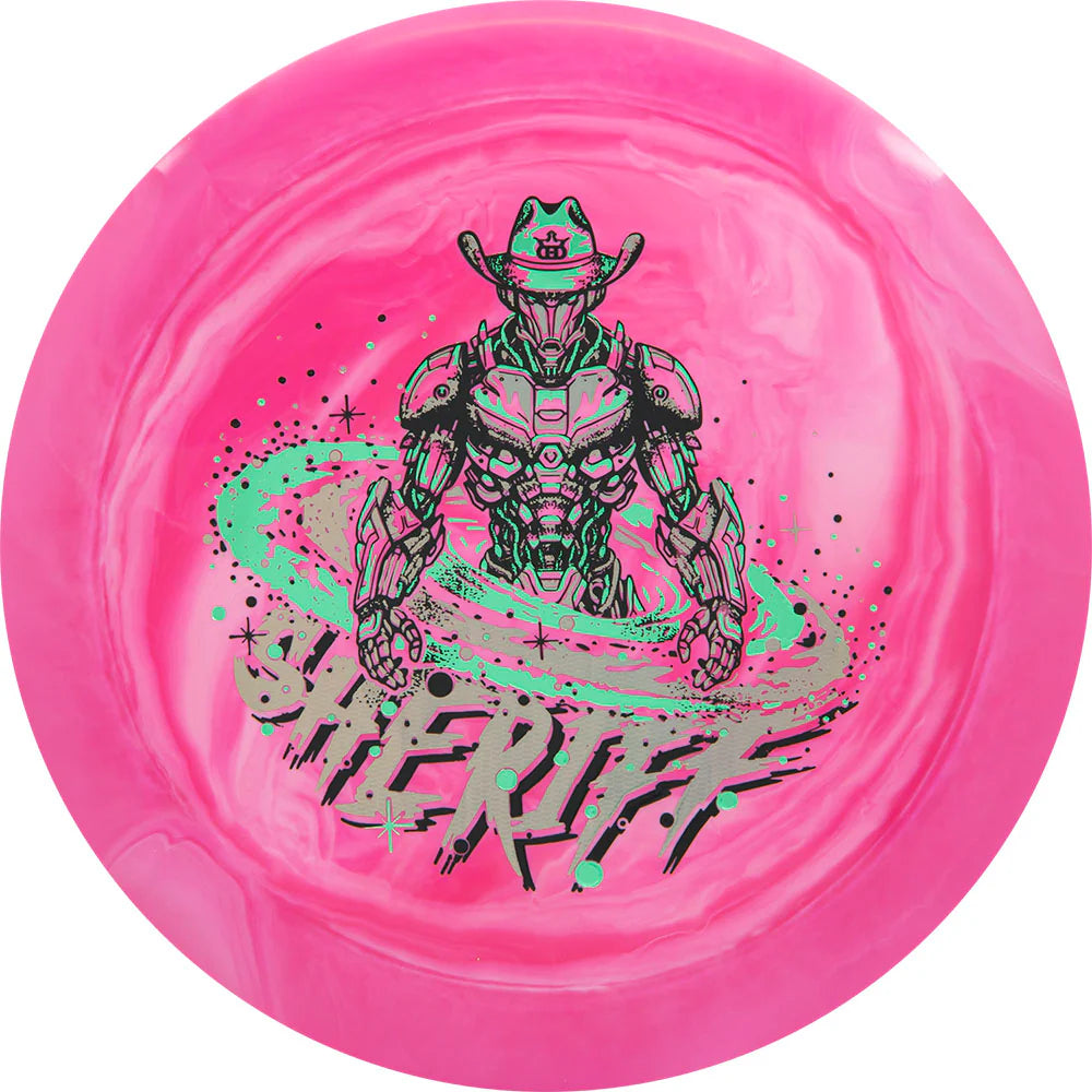 Dynamic Discs Fuzion Swirl Sheriff Distance Driver with Galactic Lawman Stamp - Speed 13