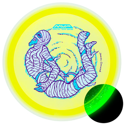 MVP Particle Glow Proton Trail Distance Driver with James Conrad - 2026 Halloween Team Series Bendy Mummy - Art by DoubleRam Design Stamp - Speed 10