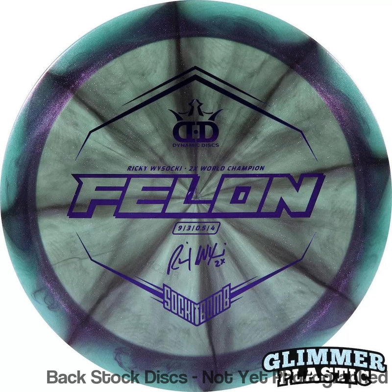 Dynamic Discs Lucid Ice Glimmer Felon with Ricky Wysocki - 2X World Champion - SockiBomb Stamp