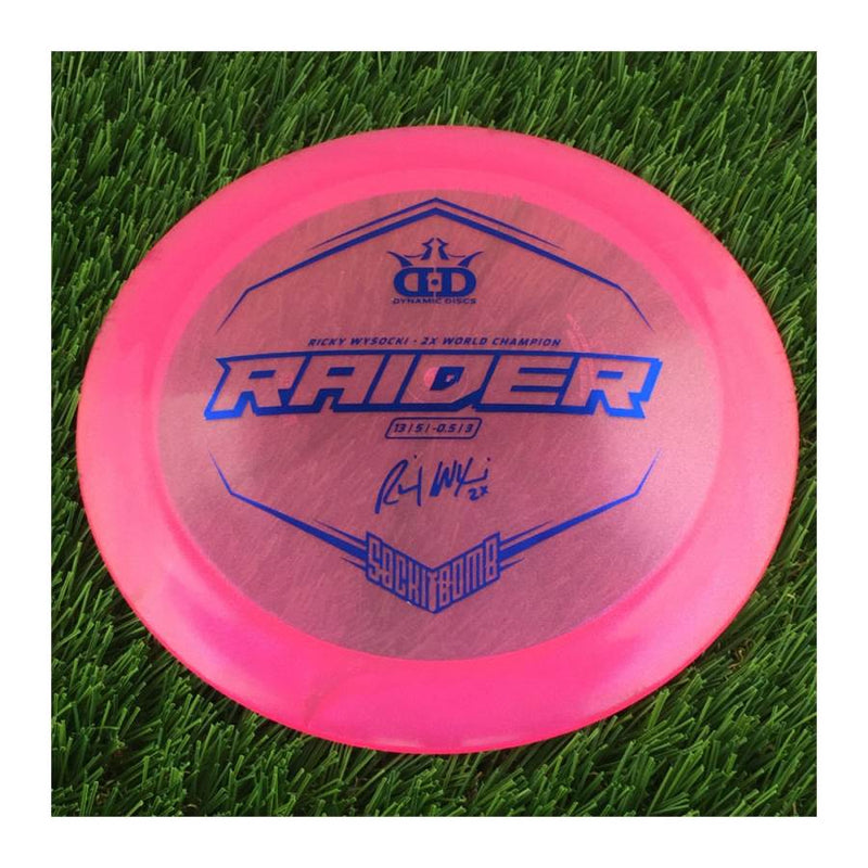 Dynamic Discs Lucid Ice Glimmer Raider with Ricky Wysocki - 2X World Champion - SockiBomb Stamp - 176g - Translucent Pink