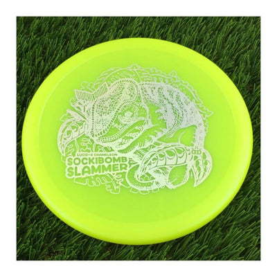Dynamic Discs Lucid-X Chameleon Glimmer SockiBomb Slammer with Ricky Wysocki Lizard Team Series 2023 Stamp - 175g - Translucent Bright Yellow