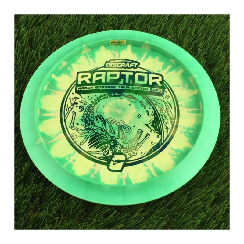 Discraft ESP Swirl Raptor with Aaron Gossage Tour Series 2023 Stamp - 174g - Solid Green