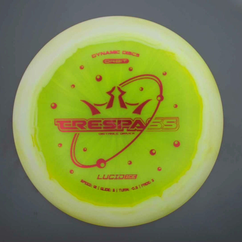 Dynamic Discs Lucid Ice Orbit Trespass with Bubbles Stock Stamp- 174.9 Yellow
