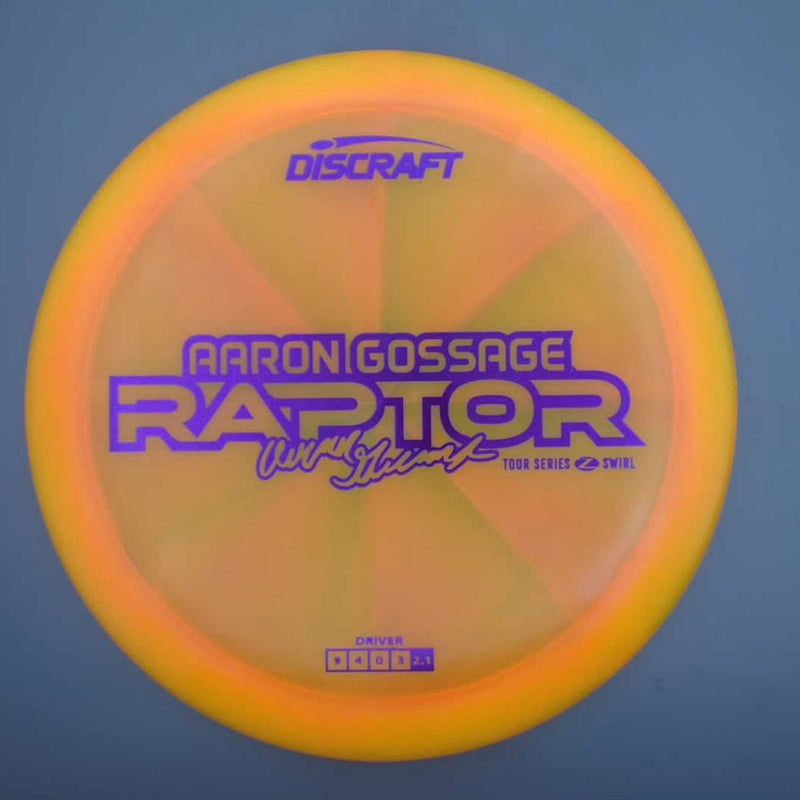 Discraft Elite Z Swirl Raptor with Aaron Gossage 2025 Tour Series Stamp- 174.2 Orange