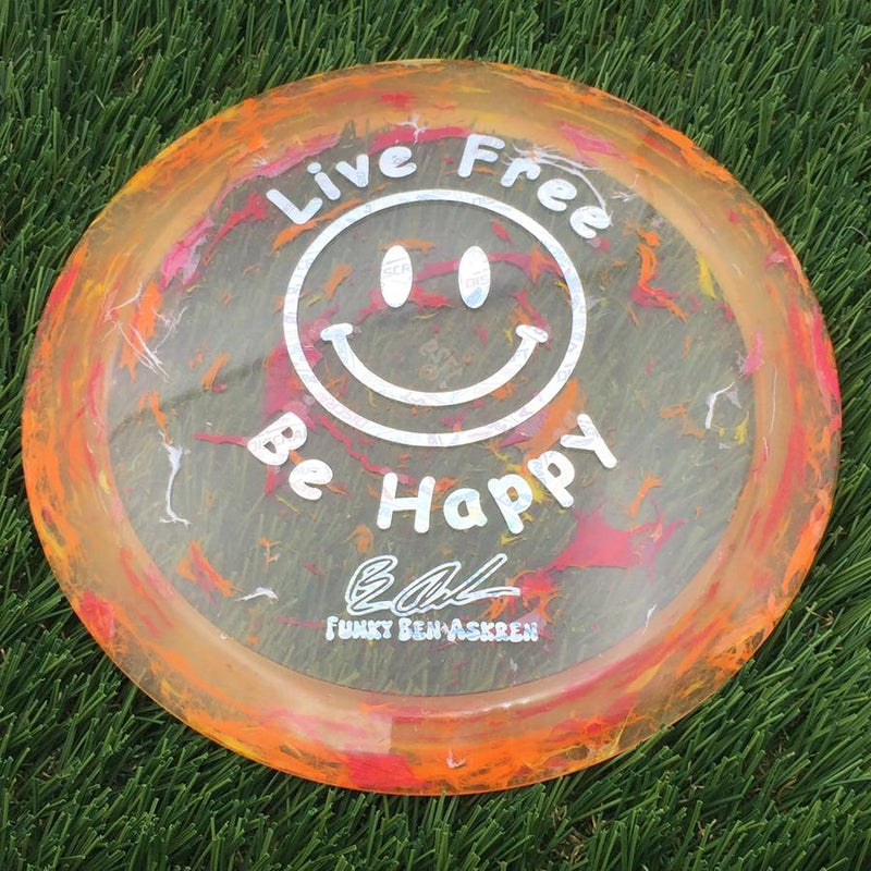 Discraft Elite Z Jawbreaker Thrasher with Live Free - Be Happy - Funky Ben Askren Fundraiser Stamp- 173.47 Orange