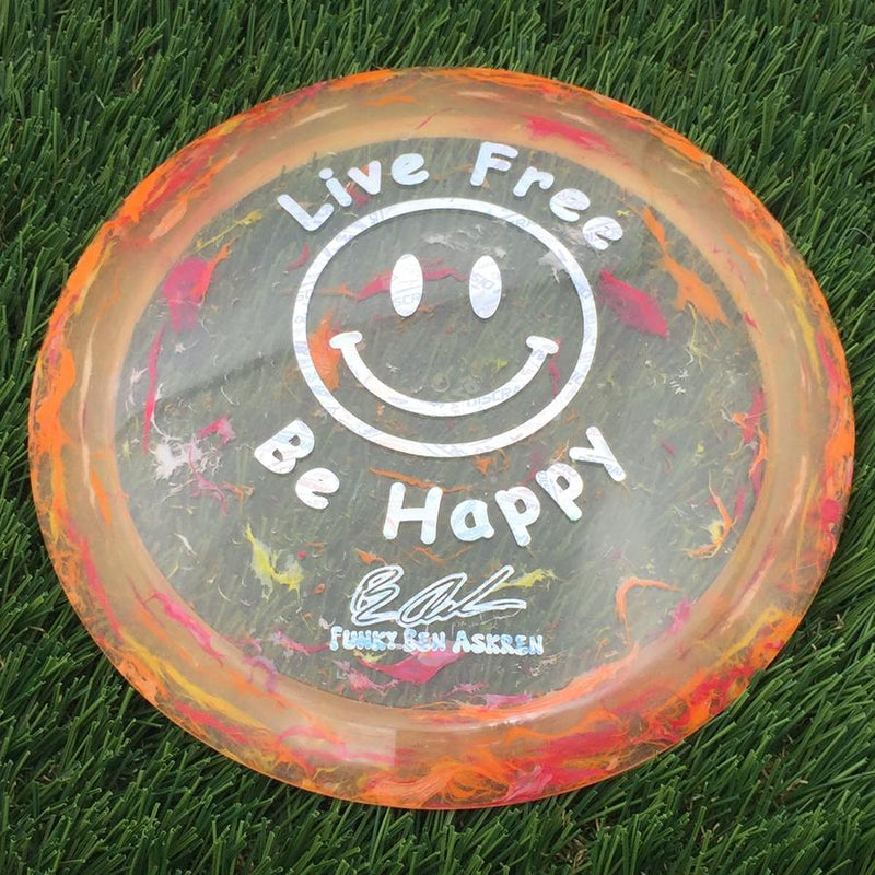 Discraft Elite Z Jawbreaker Thrasher with Live Free - Be Happy - Funky Ben Askren Fundraiser Stamp- 173.95 Orange