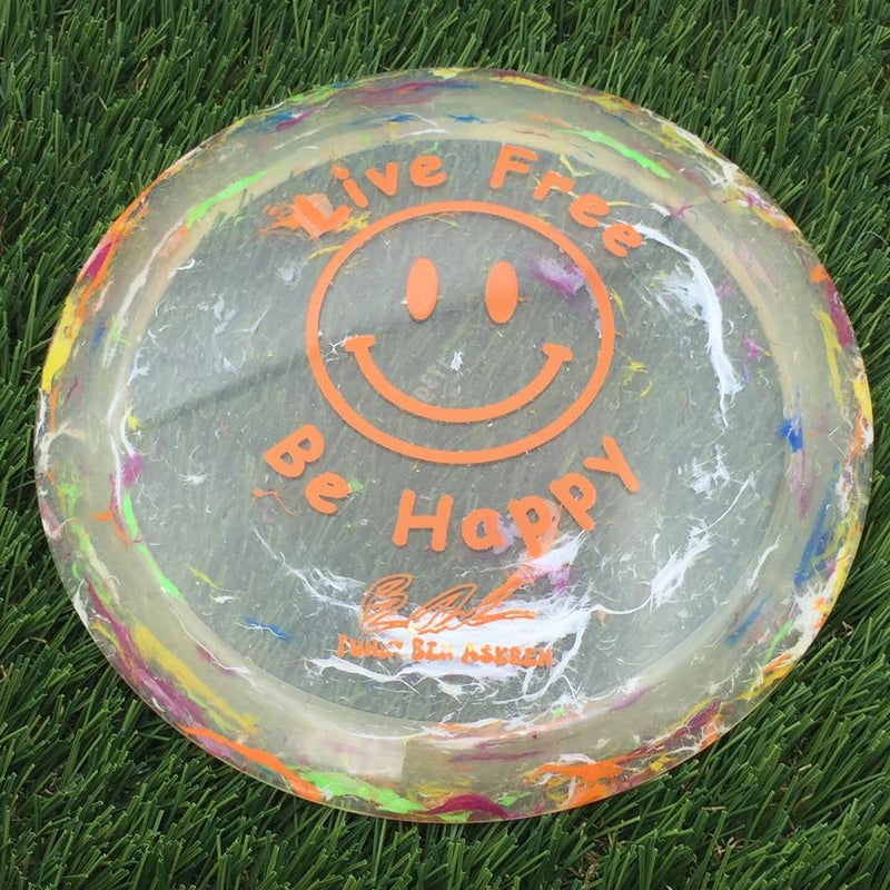 Discraft Elite Z Jawbreaker Thrasher with Live Free - Be Happy - Funky Ben Askren Fundraiser Stamp- 174.71 White