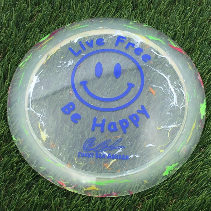 Discraft Elite Z Jawbreaker Thrasher with Live Free - Be Happy - Funky Ben Askren Fundraiser Stamp- 173.73 Clear