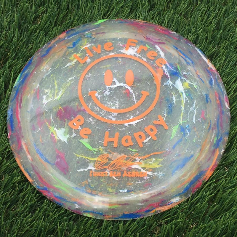 Discraft Elite Z Jawbreaker Thrasher with Live Free - Be Happy - Funky Ben Askren Fundraiser Stamp- 173.18 Blue