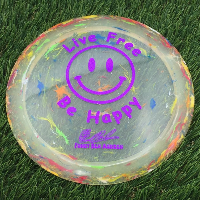 Discraft Elite Z Jawbreaker Thrasher with Live Free - Be Happy - Funky Ben Askren Fundraiser Stamp- 173.3 Orange