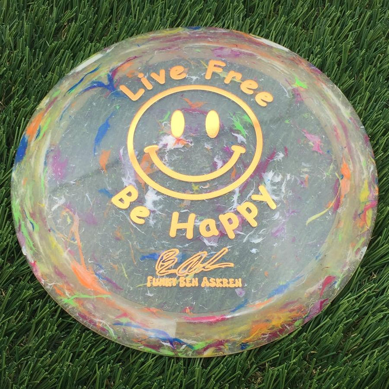 Discraft Elite Z Jawbreaker Thrasher with Live Free - Be Happy - Funky Ben Askren Fundraiser Stamp- 174.33 Purple