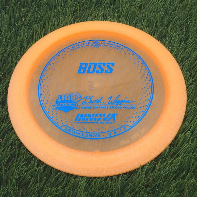 Innova Champion Blizzard Boss with 1108 Feet - David Wiggins - World Distance Record Holder Stamp- 143 Orange