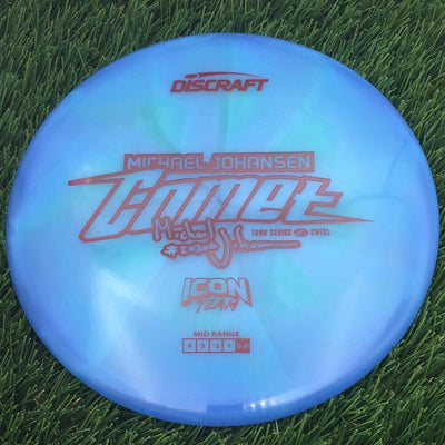 Discraft Elite Z Swirl Comet with Michael Johansen Tour Series Icon Team - 2025 Stamp- 180.1 Blue
