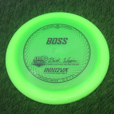 Innova Champion Blizzard Boss with 1108 Feet - David Wiggins - World Distance Record Holder Stamp- 142.39 Green