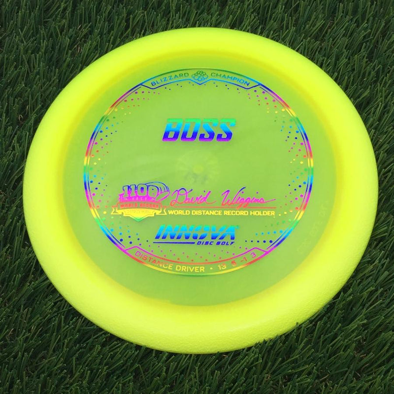 Innova Champion Blizzard Boss with 1108 Feet - David Wiggins - World Distance Record Holder Stamp- 137.23 Yellow