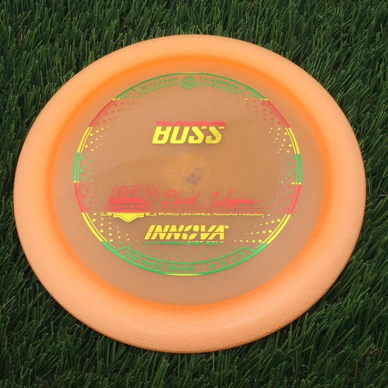 Innova Champion Blizzard Boss with 1108 Feet - David Wiggins - World Distance Record Holder Stamp- 138.33 Orange