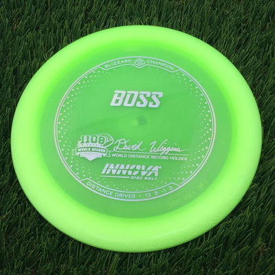Innova Champion Blizzard Boss with 1108 Feet - David Wiggins - World Distance Record Holder Stamp- 151.66 Yellow