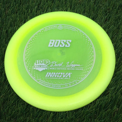 Innova Champion Blizzard Boss with 1108 Feet - David Wiggins - World Distance Record Holder Stamp- 141.92 Yellow