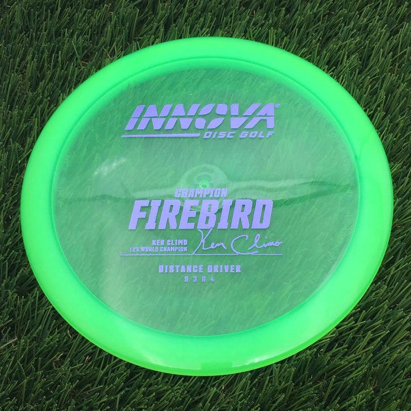 Innova Champion Firebird with Ken Climo 12X World Champion Signature Burst Logo Stock Stamp- 171.67 Green