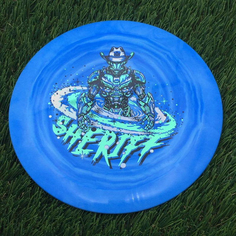 Dynamic Discs Fuzion Swirl Sheriff with Galactic Lawman Stamp- 174.42 Blue