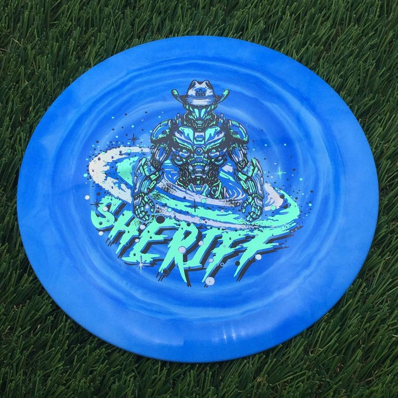 Dynamic Discs Fuzion Swirl Sheriff with Galactic Lawman Stamp- 175.78 Blue