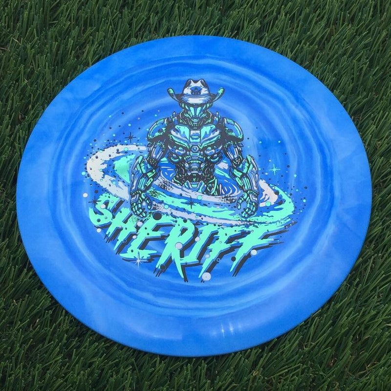 Dynamic Discs Fuzion Swirl Sheriff with Galactic Lawman Stamp- 174.82 Blue