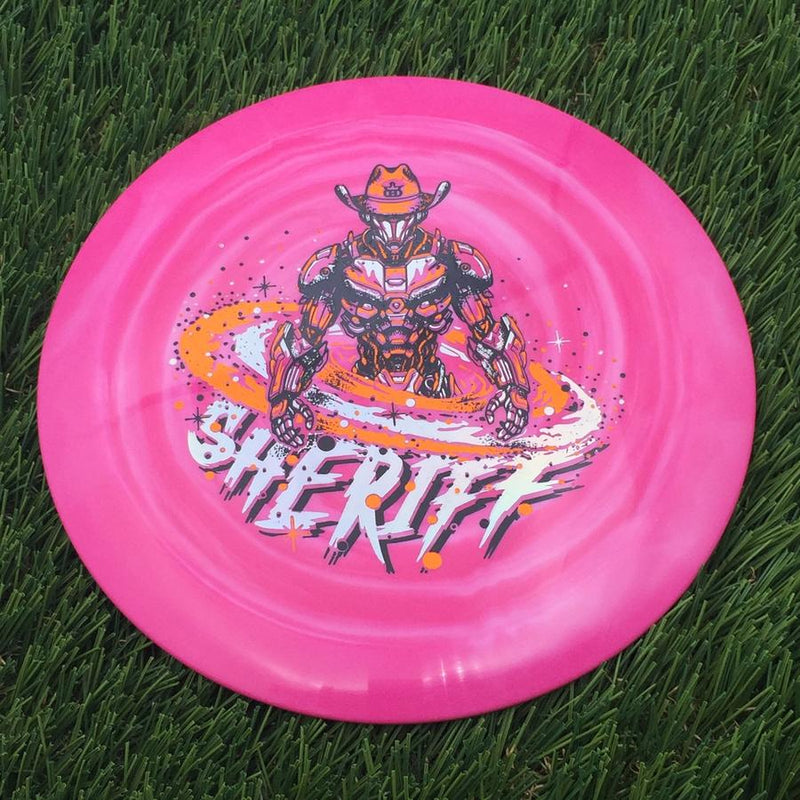 Dynamic Discs Fuzion Swirl Sheriff with Galactic Lawman Stamp- 175.03 Pink