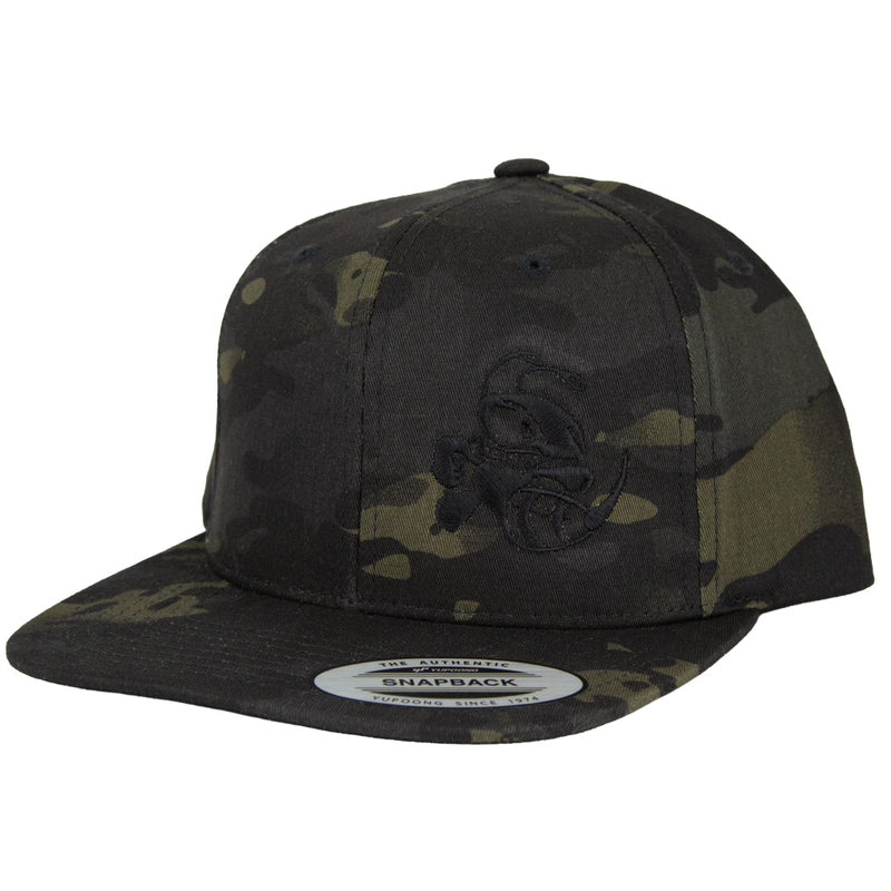 Buzzz Embroidered Logo - Snap Back - Flat Bill - Black Logo on Multicam Black