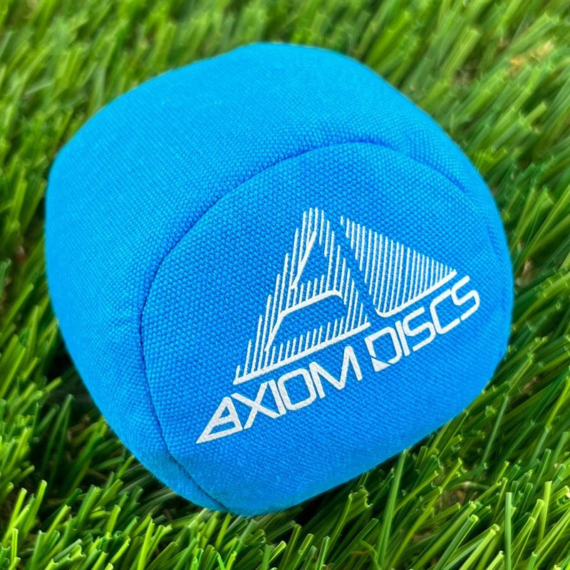 Blue Axiom Discs Osmosis Sport Ball Bag with a white Axiom logo printed on coarse fabric.