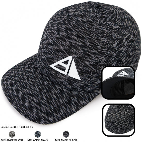 Axiom Flexfit Delta melange black curved bill hat with a white triangular logo on the front panel.