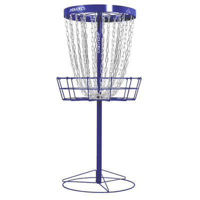 Axiom Pro Basket 24-chain disc golf basket standing tall in a vibrant blue finish with silver chains.