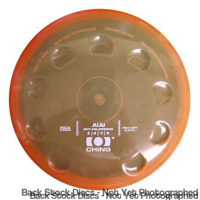 Translucent orange Ching Juju Putt and Approach disc golf disc made of Meso Soft Plastic with PDGA approval.