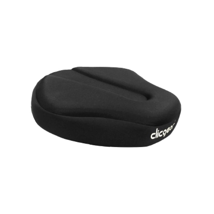 Black Clicgear rovic cart soft seat cover with a white logo on the side and a contoured top.