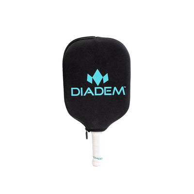 Black Diadem paddle cover with a light blue Diadem logo and a white paddle handle extending from the bottom.