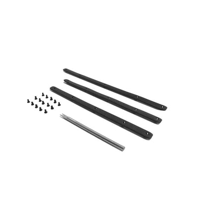 Black Diadem Icon bumper replacement set with four long plastic strips, ten screws, and a metal tool.