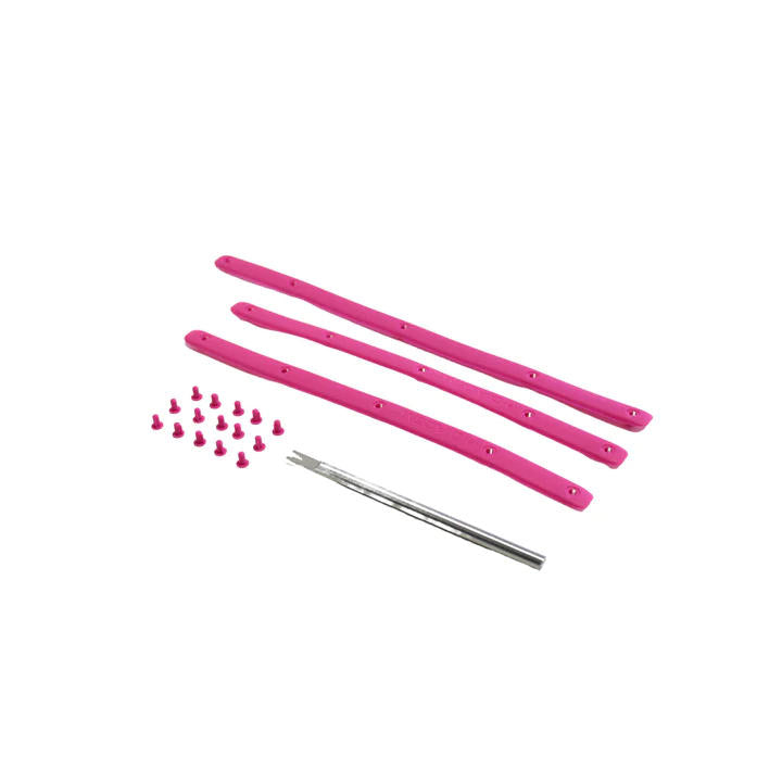 Diadem Icon replacement kit featuring three pink protective strips, numerous small pink studs, and a silver removal tool.