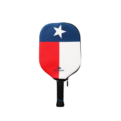 Diadem paddle cover featuring a Texas flag design with a white star on blue, alongside red and white sections.